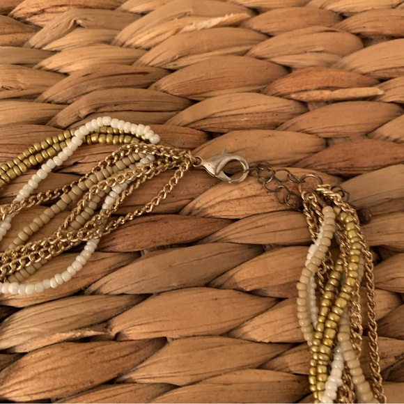 Two-Piece Set Multi Layered Beaded Gold Tone Necklace & Bracelet - Picture 4 of 9